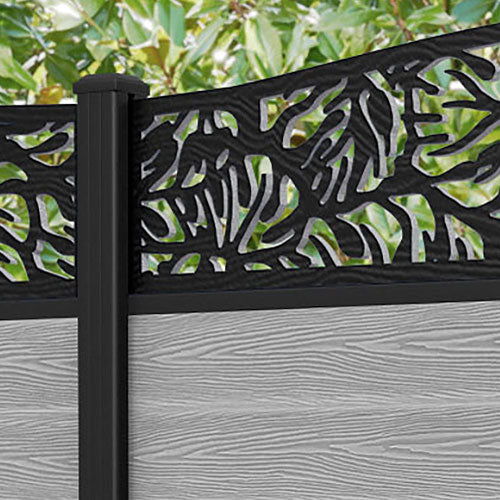 Classic Botanic Curved Top Fence Panel - Light Grey - with our aluminium posts