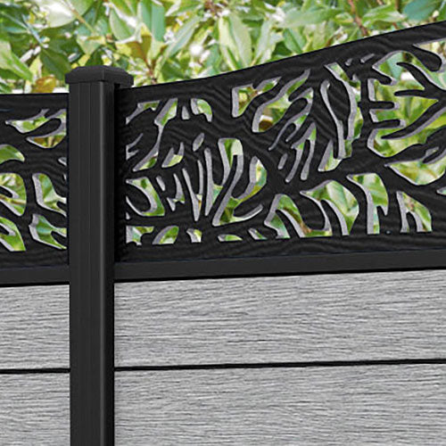 Fusion Botanic Curved Top Fence Panel - Light Grey - with our aluminium posts