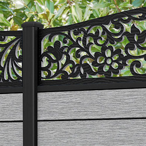 Fusion Eden Curved Top Fence Panel - Light Grey - with our aluminium posts