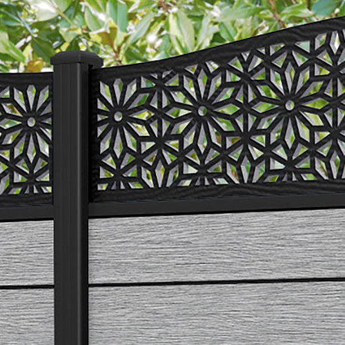 Fusion Narwa Curved Top Fence Panel - Light Grey - with our aluminium posts