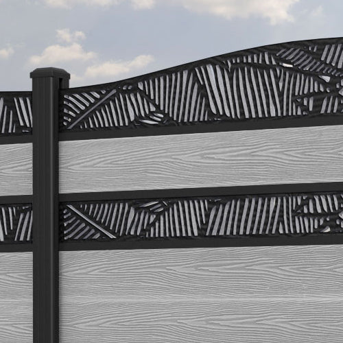Classic Feather Curved Top Split Screen Fence Panel - Light Grey - with our aluminium posts