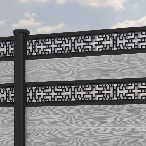 Classic Kumo Split Screen Fence Panel - Light Grey - with our aluminium posts