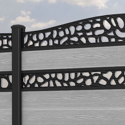Classic Pebble Curved Top Split Screen Fence Panel - Light Grey - with our aluminium posts