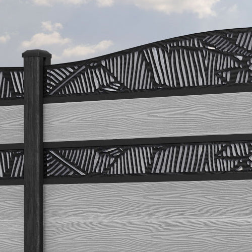 Classic Feather Curved Top Split Screen Fence Panel - Light Grey - with our composite posts
