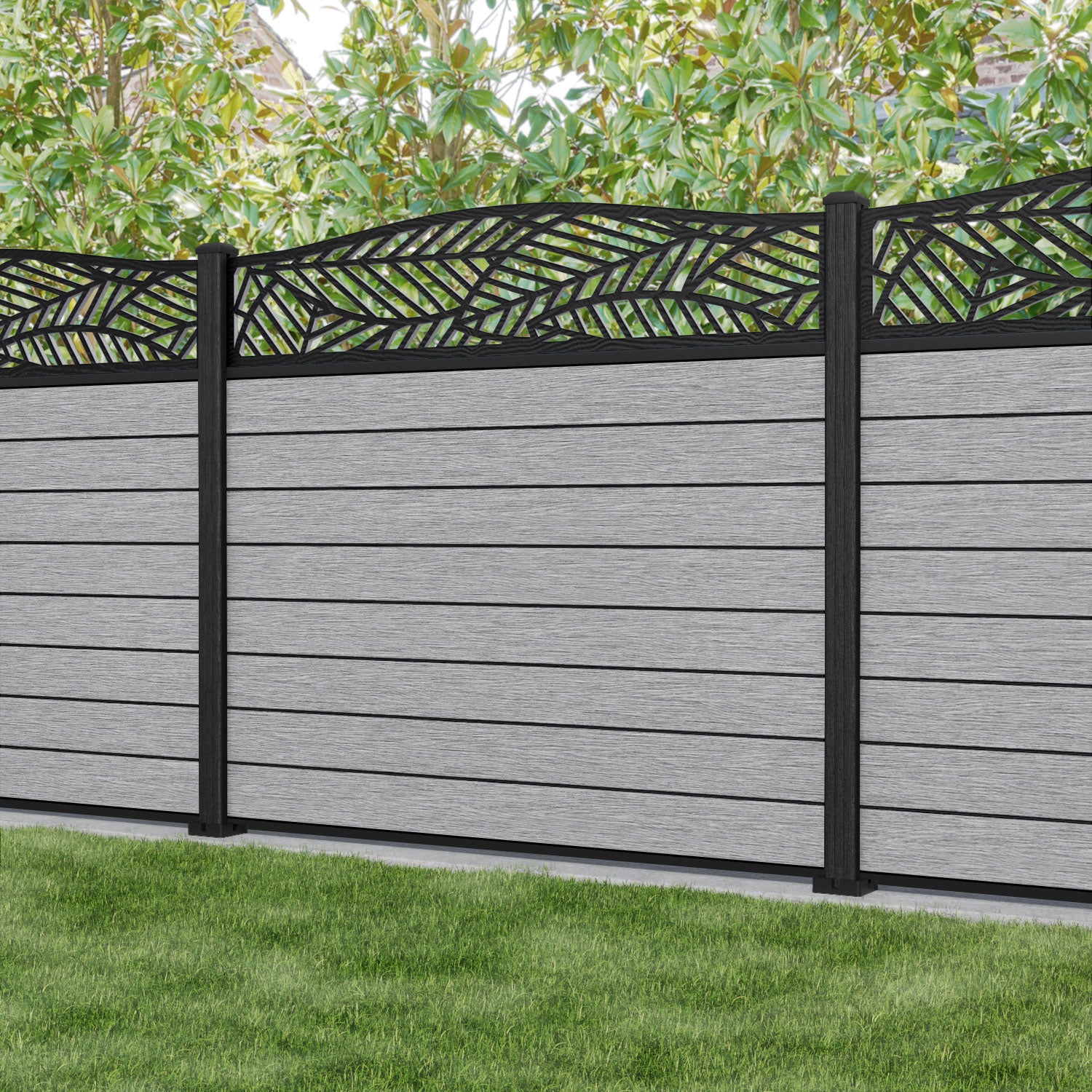 Fusion Habitat Curved Top Fence Panel - Light Grey - with our composite posts