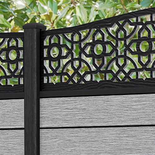 Fusion Nabila Curved Top Fence Panel - Light Grey - with our composite posts