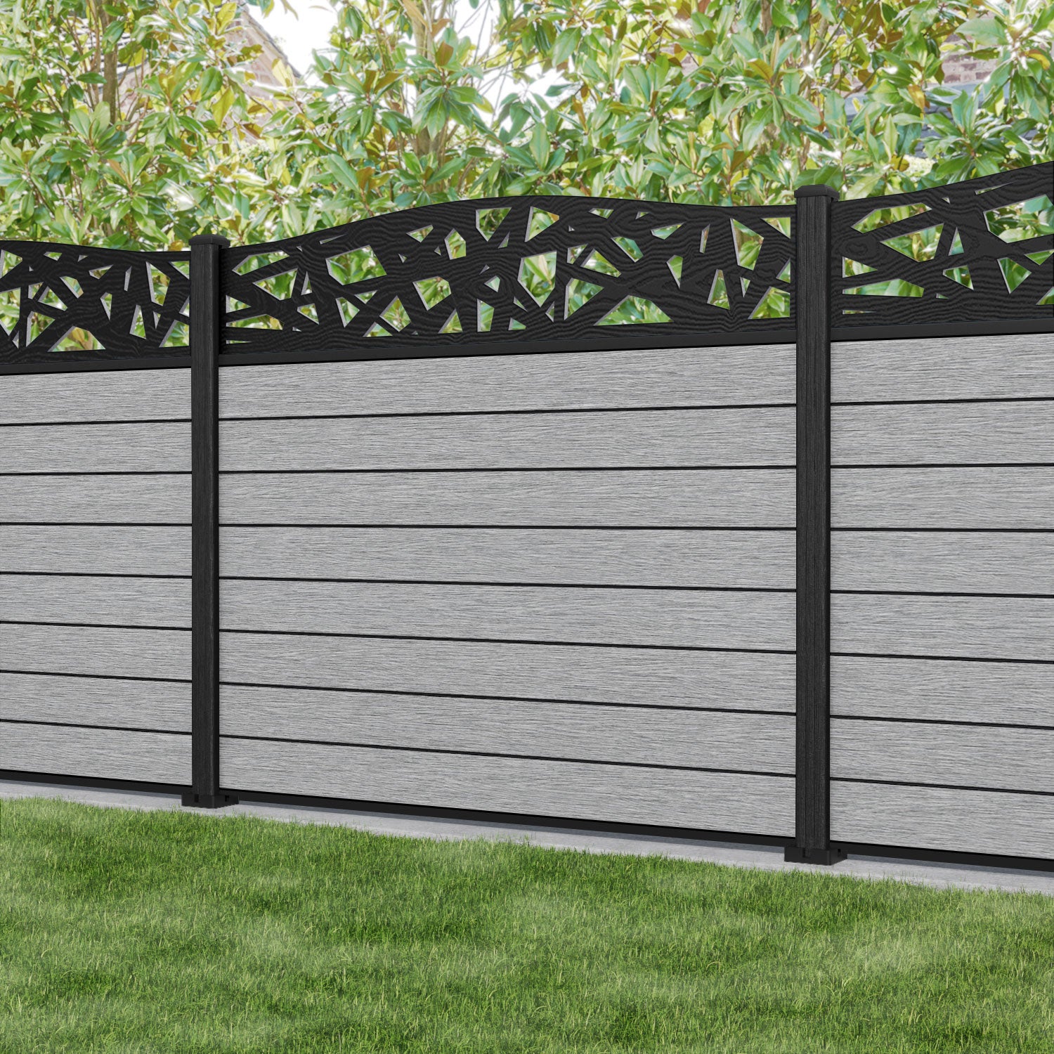 Fusion Prism Curved Top Fence Panel - Light Grey - with our composite posts