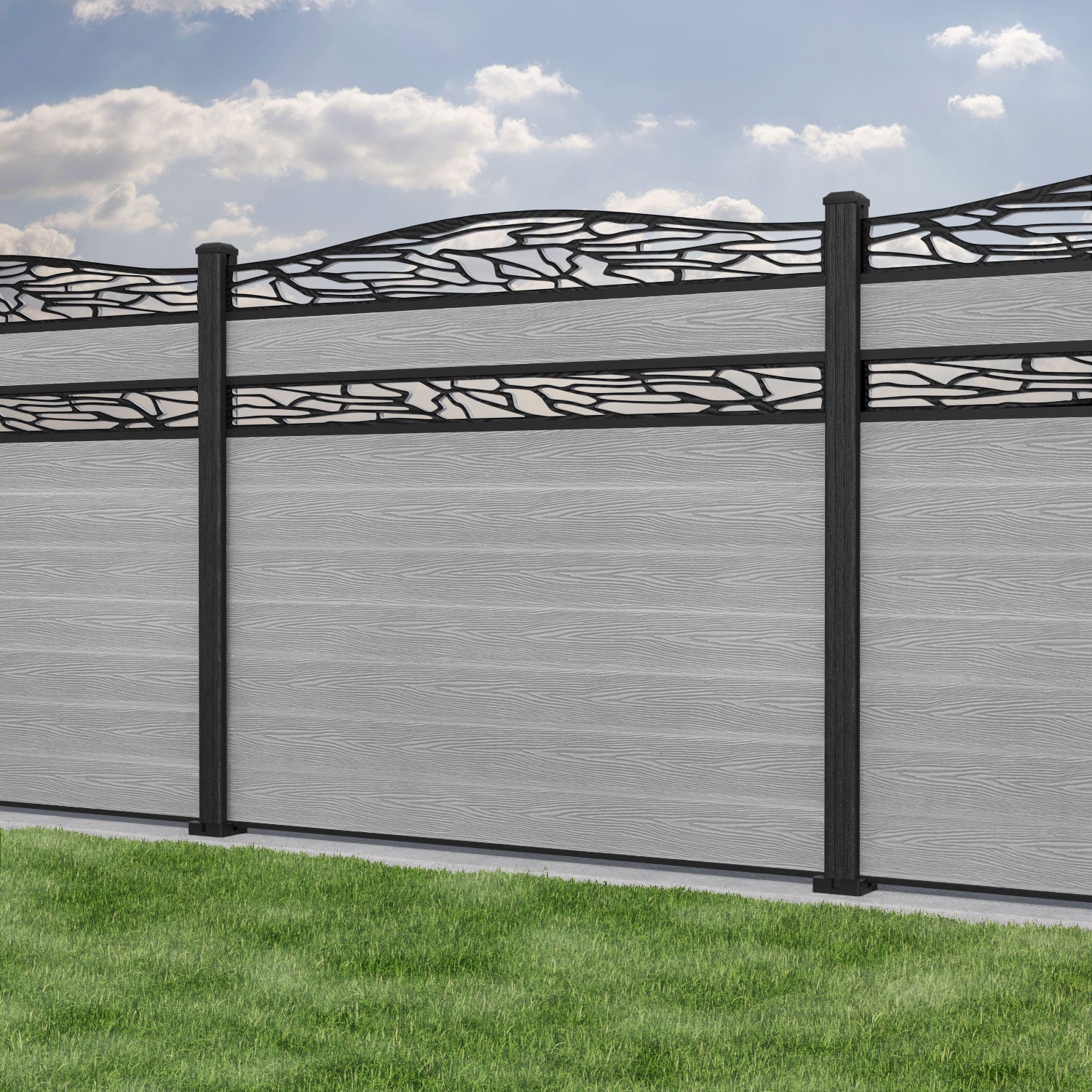 Classic Shatter Curved Top Split Screen Fence Panel - Light Grey - with our composite posts