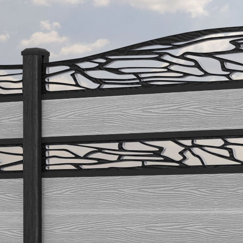 Classic Shatter Curved Top Split Screen Fence Panel - Light Grey - with our composite posts
