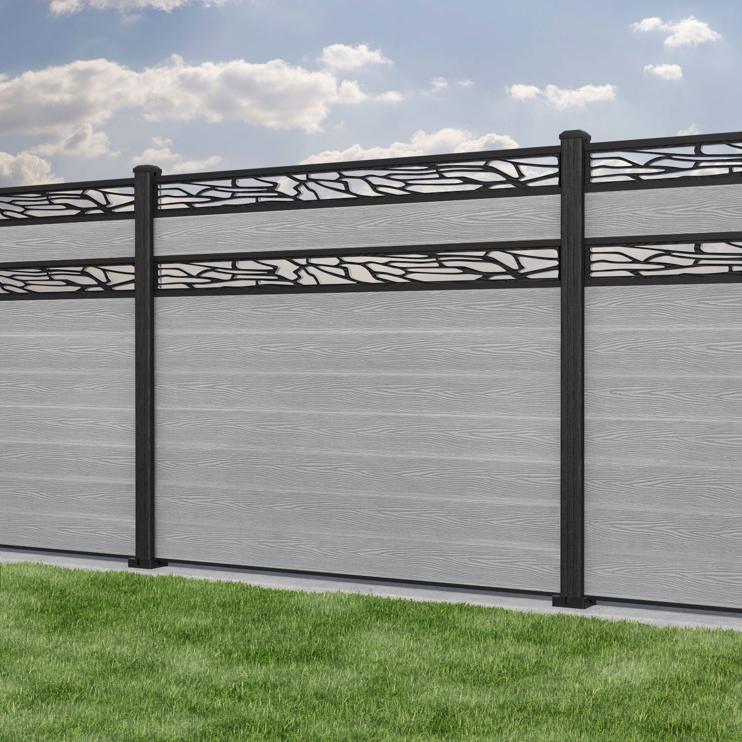 Classic Shatter Split Screen Fence Panel - Light Grey - with our composite posts