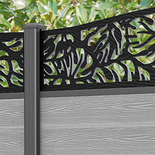 Classic Botanic Curved Top Fence Panel - Light Grey - with our aluminium posts