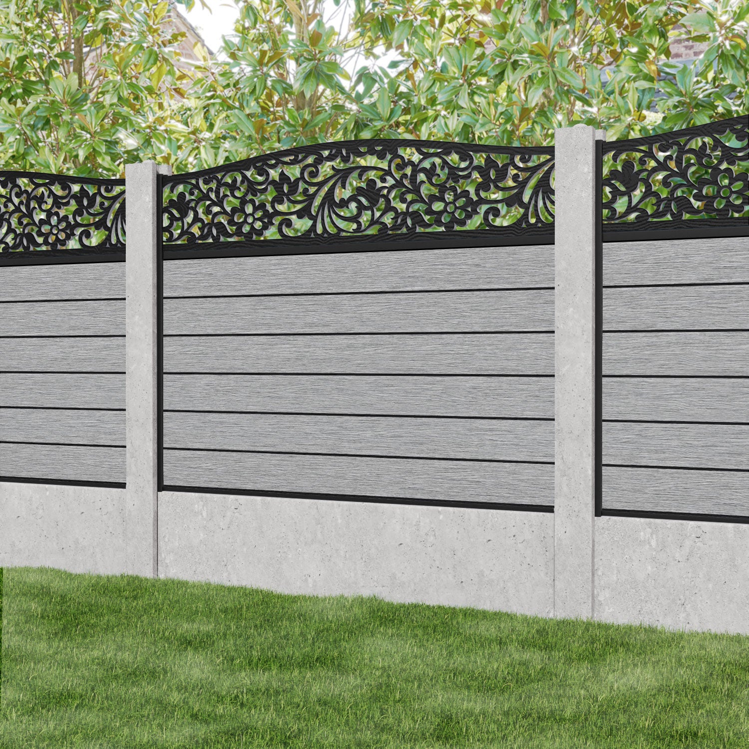 Fusion Eden Curved Top Fence Panel - Light Grey - for existing concrete posts