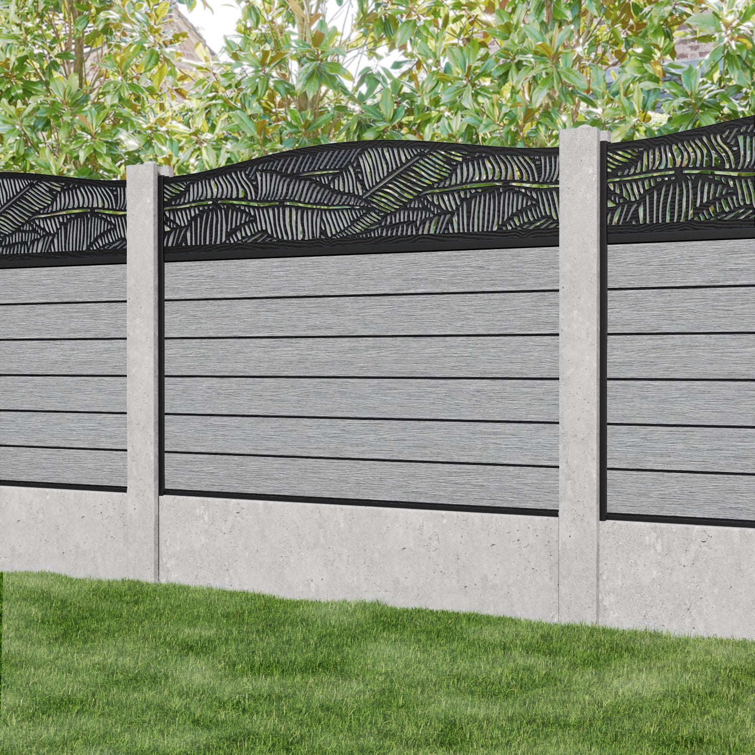 Fusion Feather Curved Top Fence Panel - Light Grey - for existing concrete posts