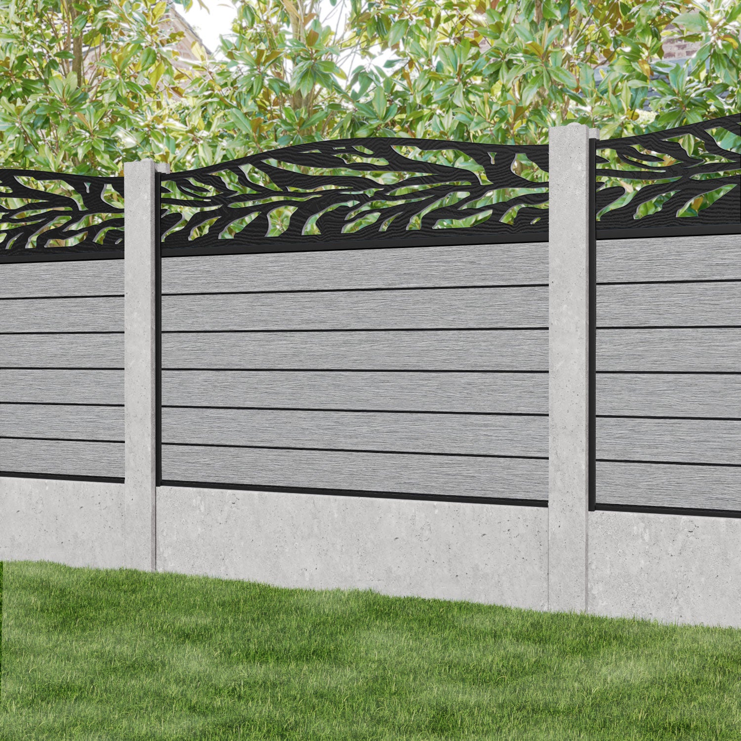 Fusion Malawi Curved Top Fence Panel - Light Grey - for existing concrete posts