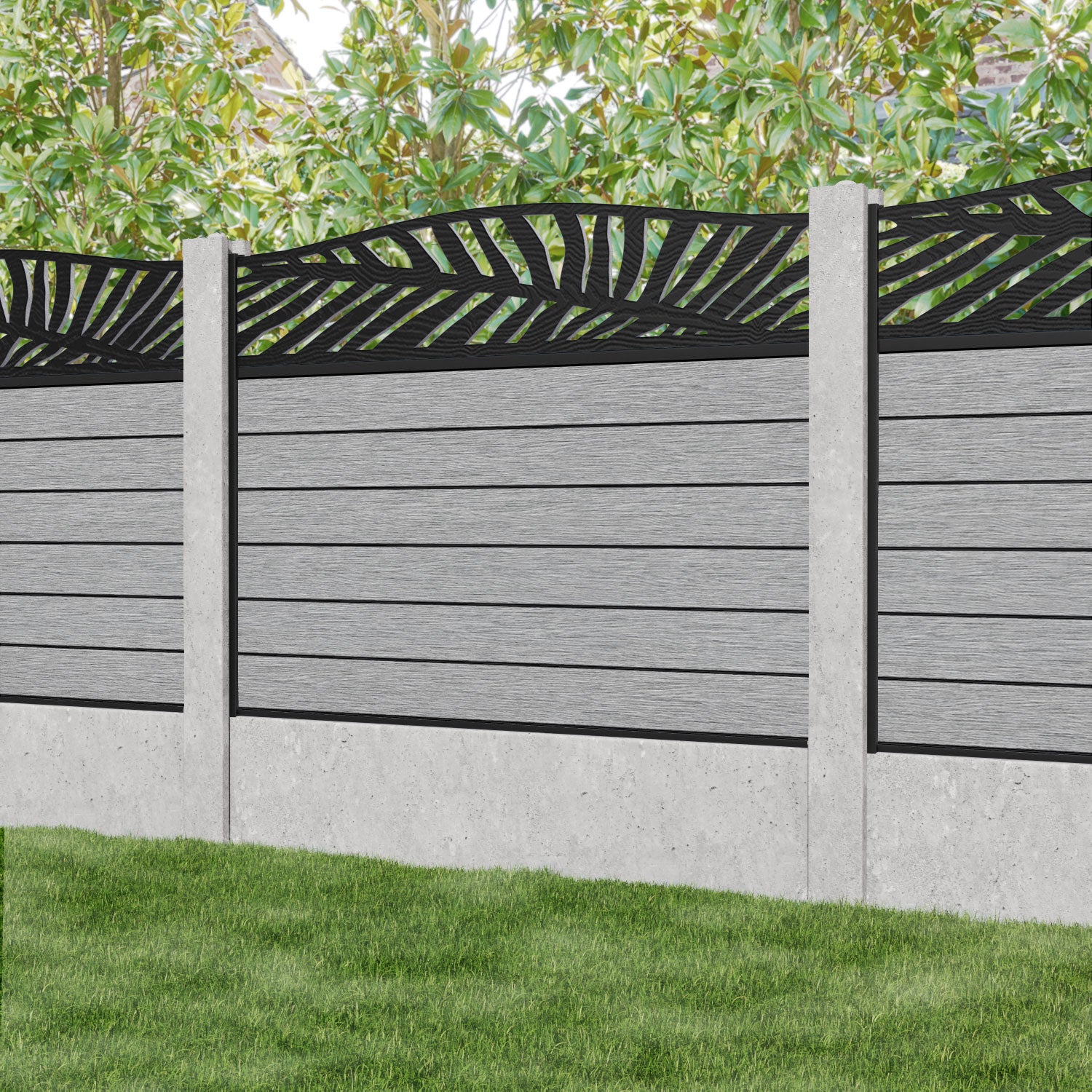 Fusion Palm Curved Top Fence Panel - Light Grey - for existing concrete posts