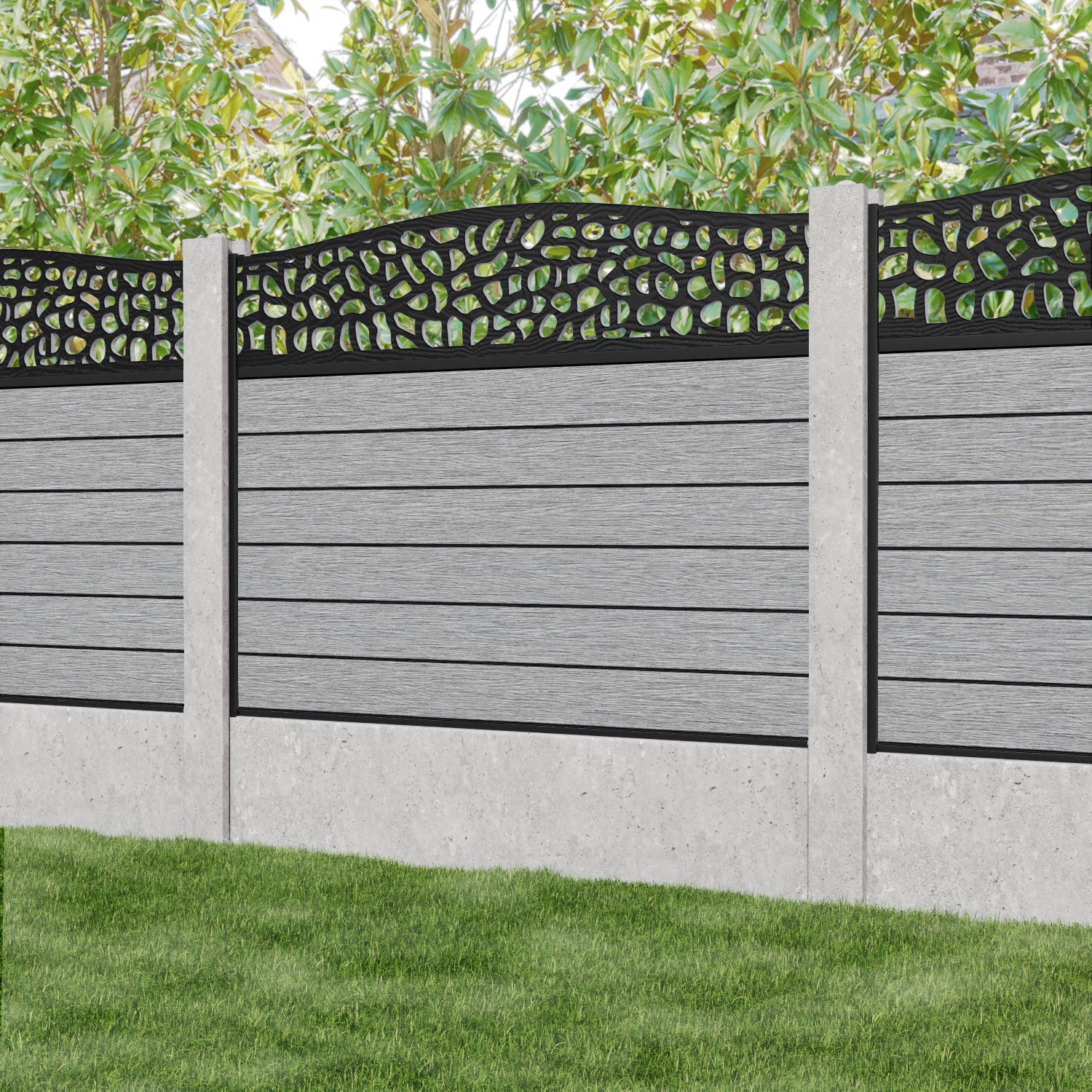 Fusion Pebble Curved Top Fence Panel - Light Grey - for existing concrete posts