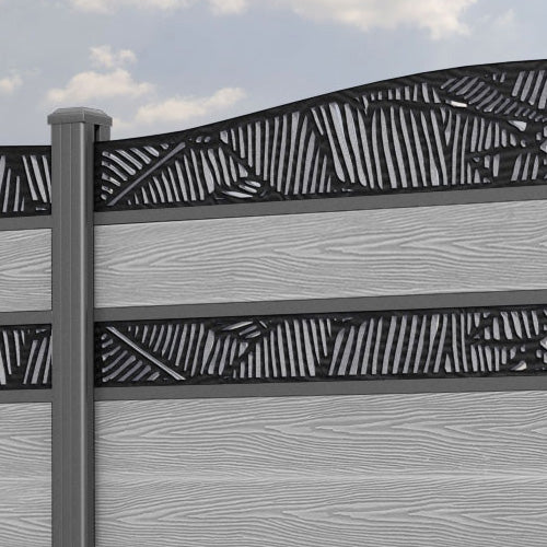 Classic Feather Curved Top Split Screen Fence Panel - Light Grey - with our aluminium posts