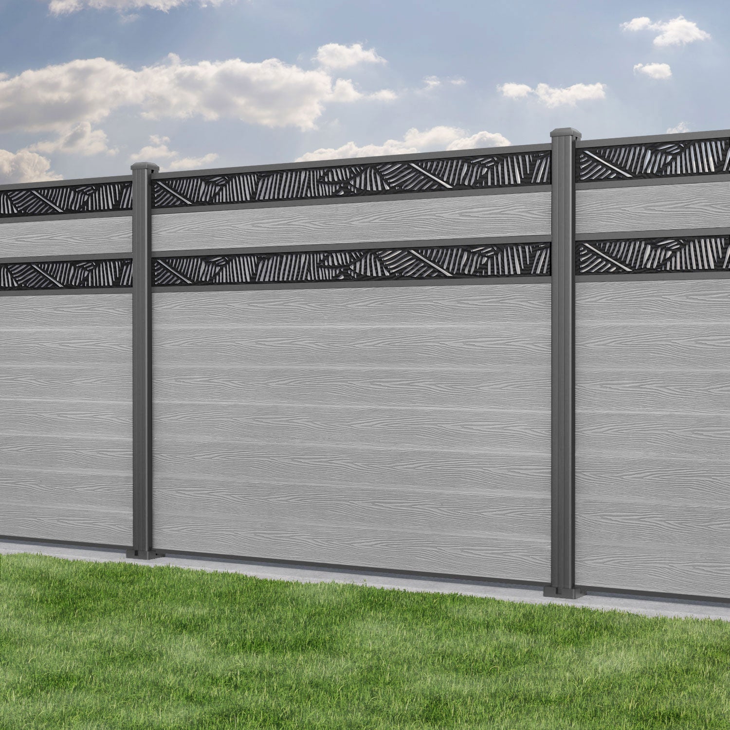 Classic Feather Split Screen Fence Panel - Light Grey - with our aluminium posts