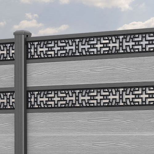 Classic Kumo Split Screen Fence Panel - Light Grey - with our aluminium posts