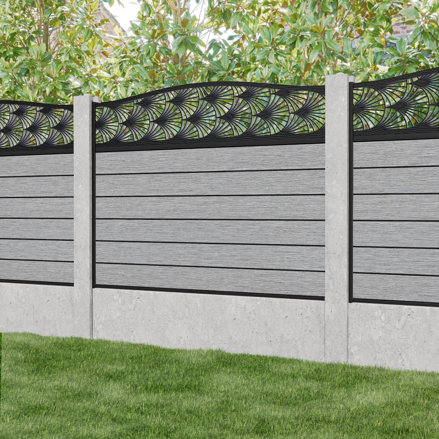 Fusion Laurel Curved Top Fence Panel - Light Grey - for existing concrete posts