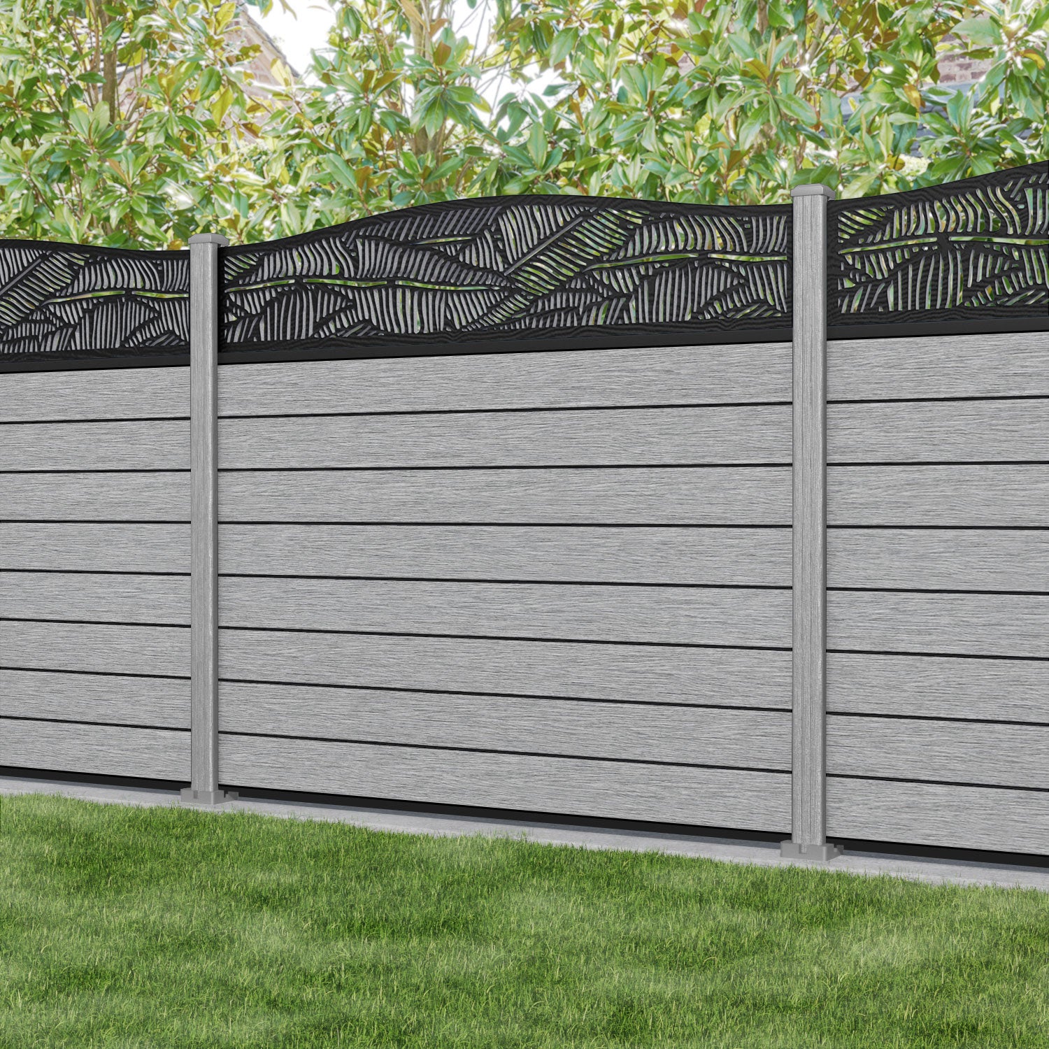 Fusion Feather Curved Top Fence Panel - Light Grey - with our composite posts