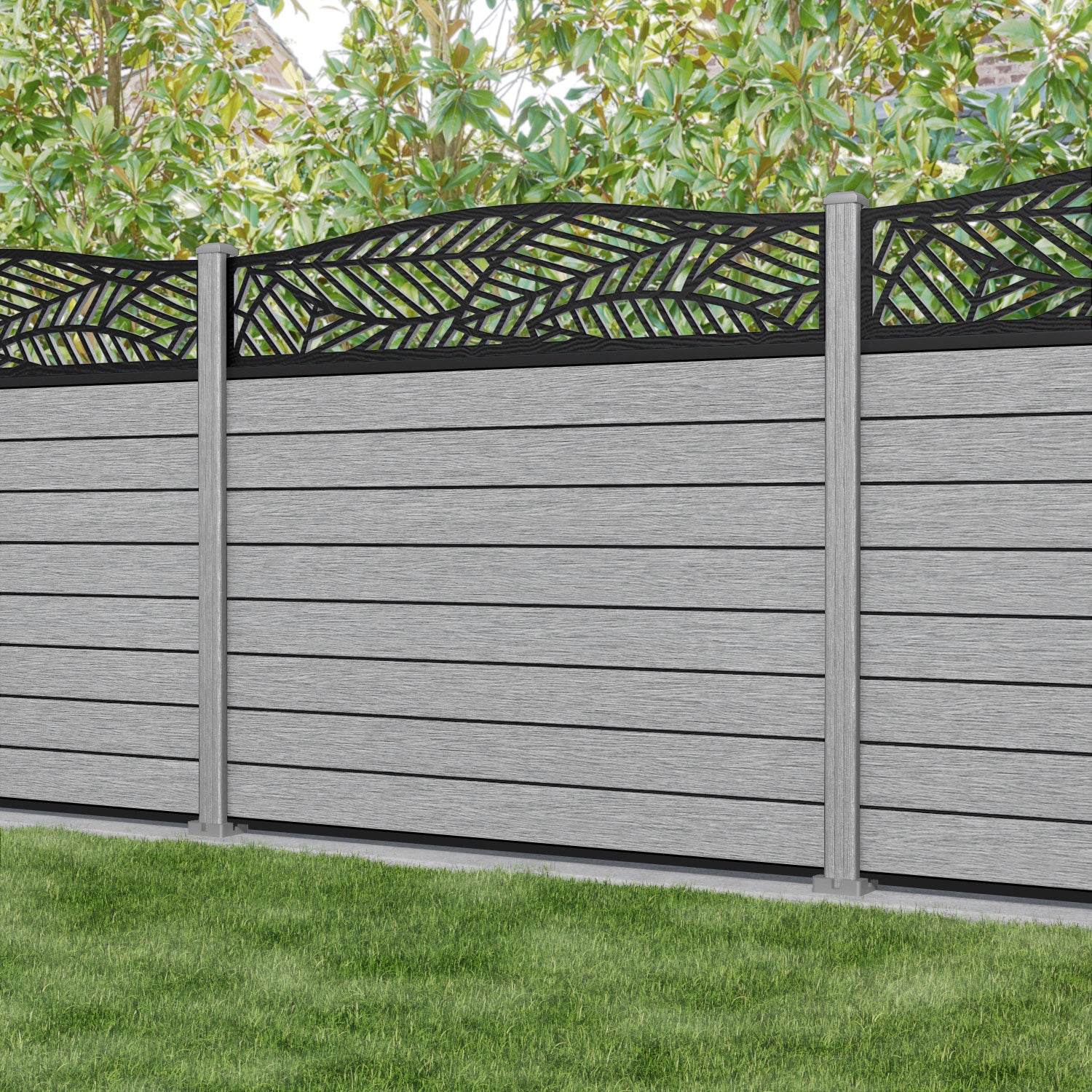 Fusion Habitat Curved Top Fence Panel - Light Grey - with our composite posts