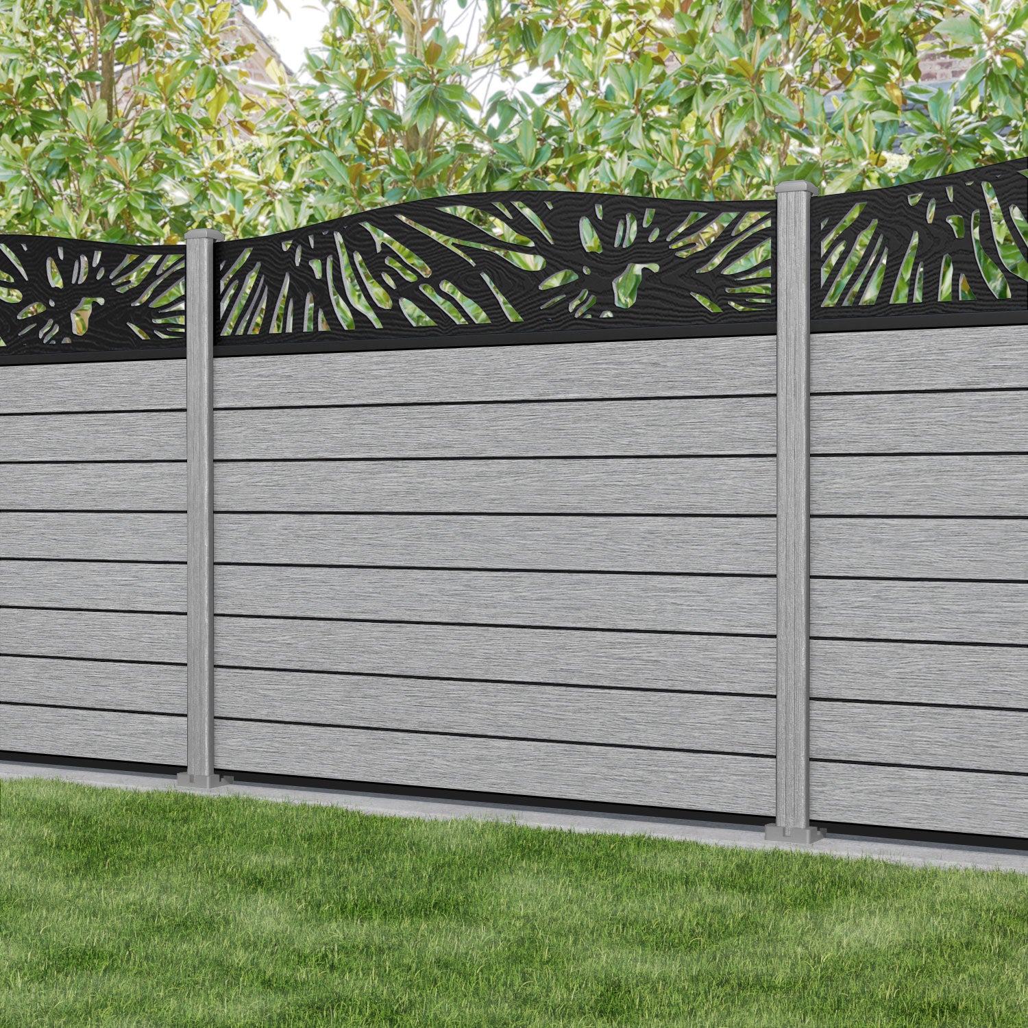 Fusion Poppy Curved Top Fence Panel - Light Grey - with our composite posts
