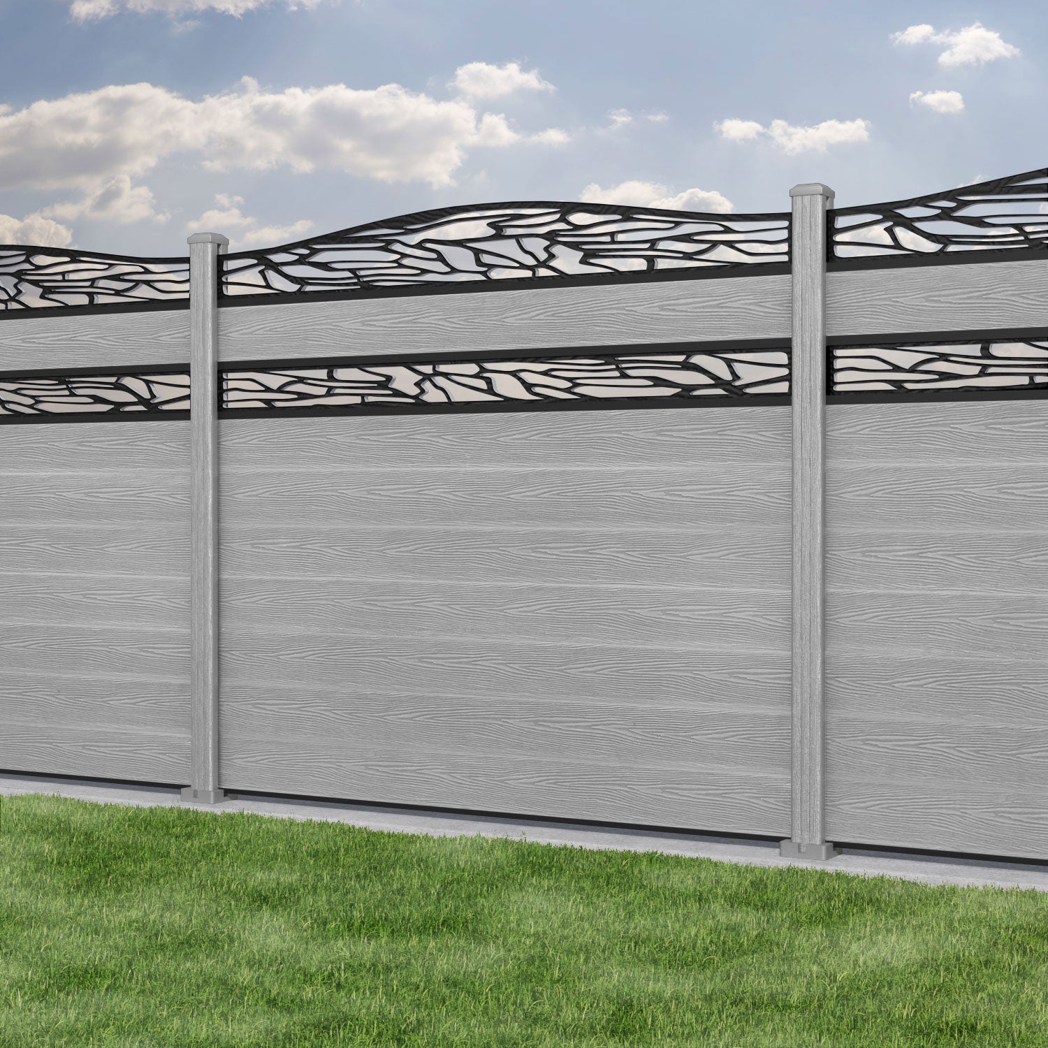 Classic Shatter Curved Top Split Screen Fence Panel - Light Grey - with our composite posts