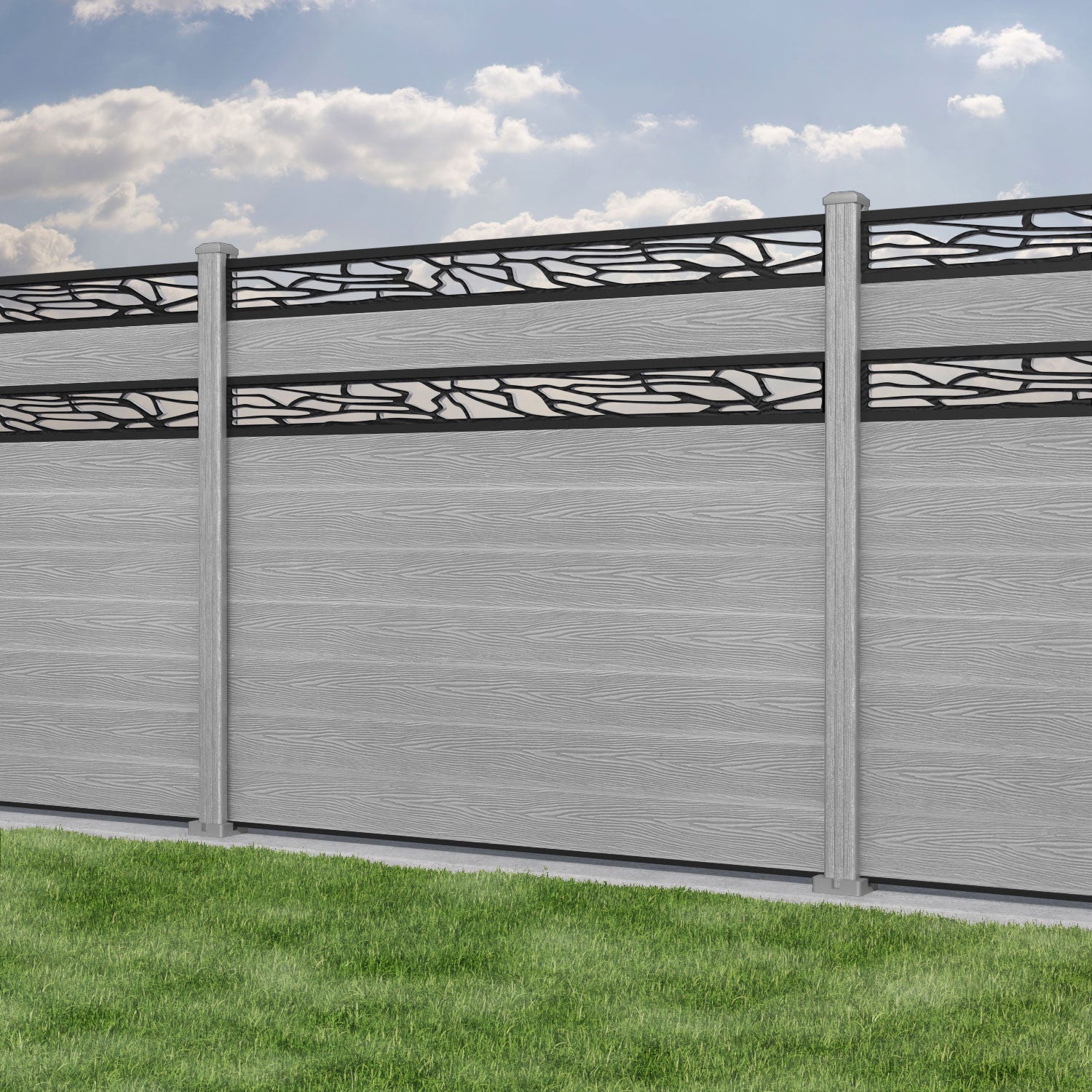 Classic Shatter Split Screen Fence Panel - Light Grey - with our composite posts