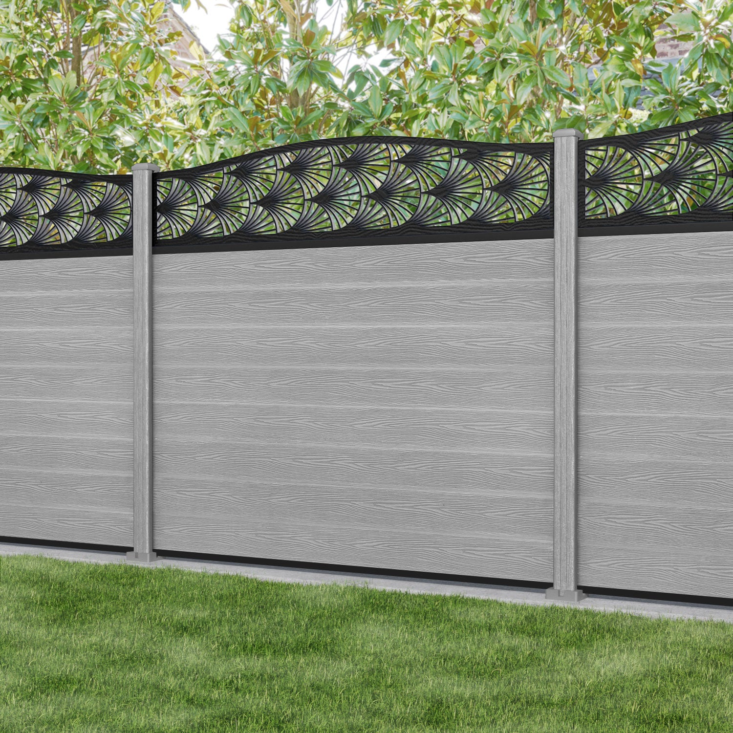 Classic Laurel Curved Top Fence Panel - Light Grey - with our composite posts