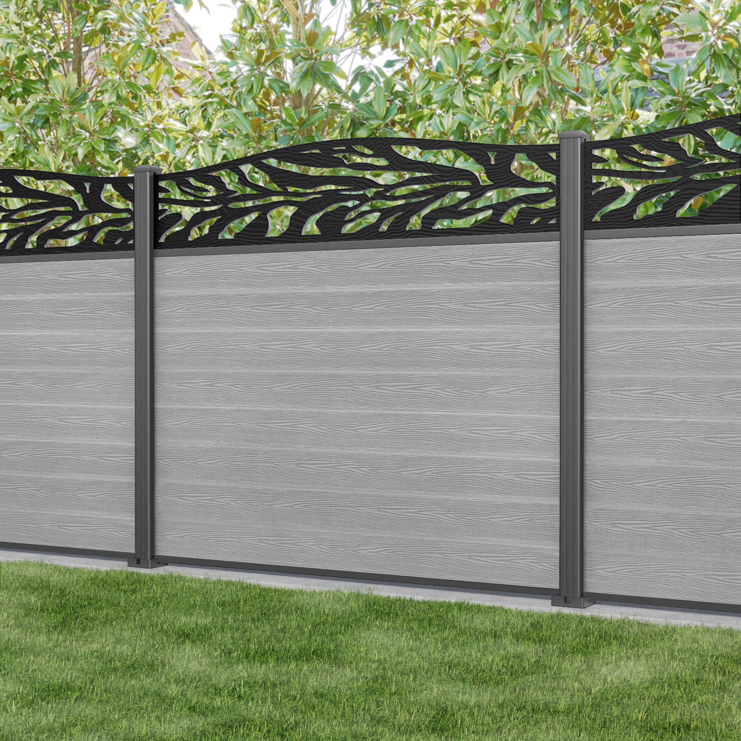 Classic Malawi Curved Top Fence Panel - Light Grey - with our aluminium posts