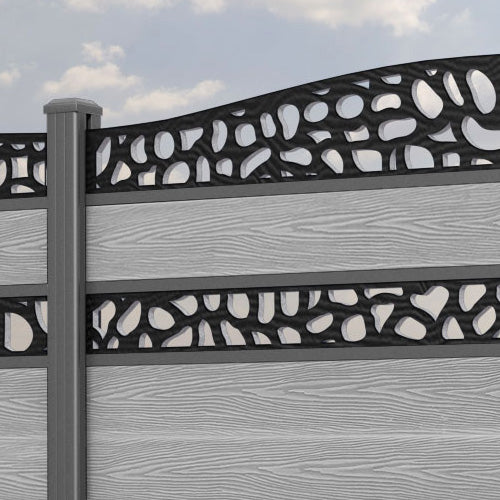 Classic Pebble Curved Top Split Screen Fence Panel - Light Grey - with our aluminium posts