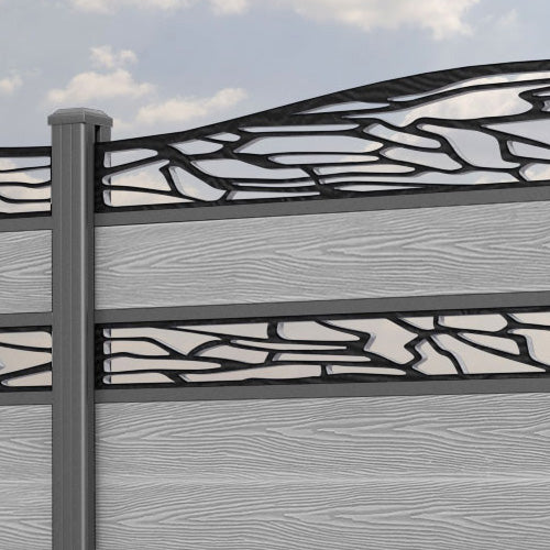 Classic Shatter Curved Top Split Screen Fence Panel - Light Grey - with our aluminium posts