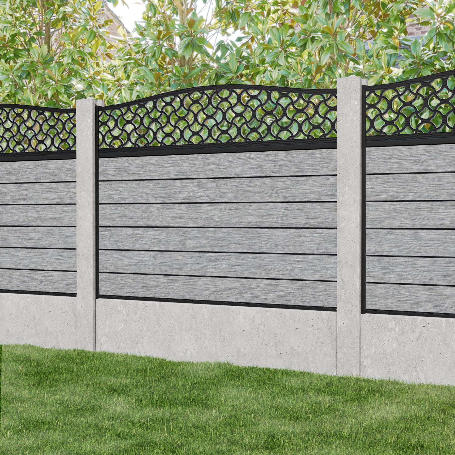 Fusion Vida Curved Top Fence Panel - Light Grey - for existing concrete posts