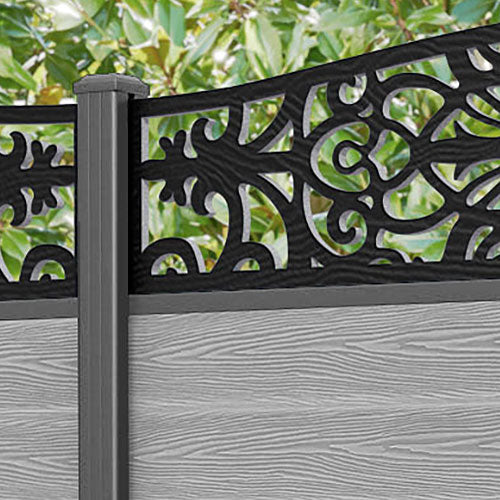 Classic Windsor Curved Top Fence Panel - Light Grey - with our aluminium posts