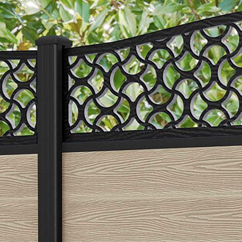 Classic Vida Curved Top Fence Panel - Light Oak - with our aluminium posts