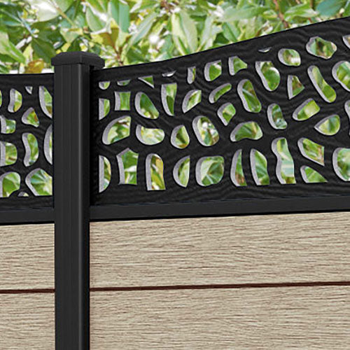 Fusion Pebble Curved Top Fence Panel - Light Oak - with our aluminium posts