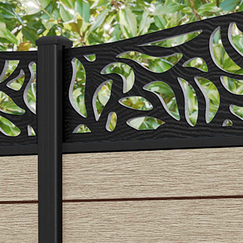 Fusion Plume Curved Top Fence Panel - Light Oak - with our aluminium posts