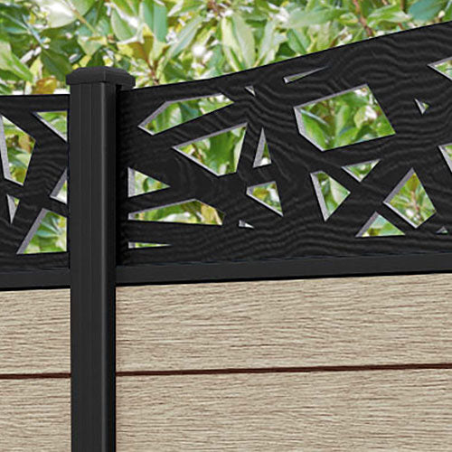 Fusion Prism Curved Top Fence Panel - Light Oak - with our aluminium posts