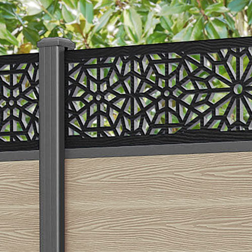 Classic Alnara Fence Panel - Light Oak - with our aluminium posts