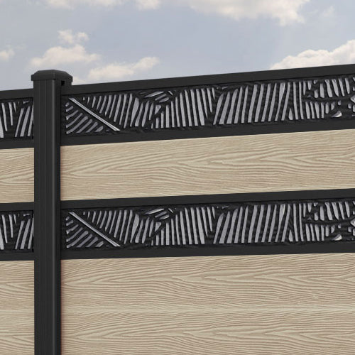 Classic Feather Split Screen Fence Panel - Light Oak - with our aluminium posts