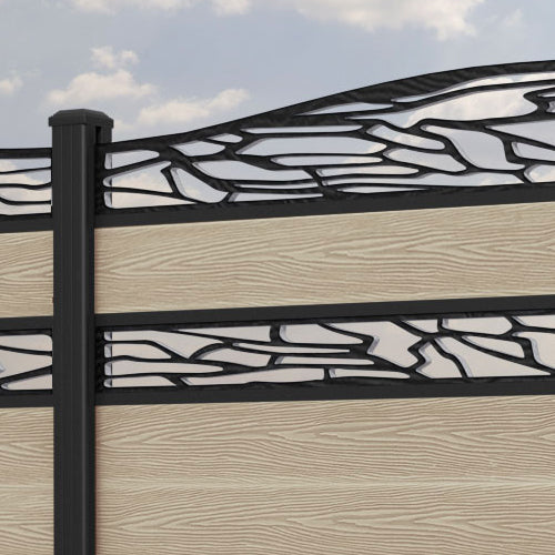 Classic Shatter Curved Top Split Screen Fence Panel - Light Oak - with our aluminium posts