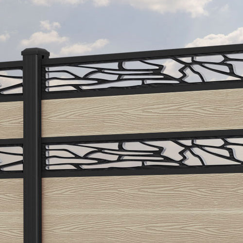 Classic Shatter Split Screen Fence Panel - Light Oak - with our aluminium posts