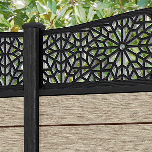 Fusion Alnara Curved Top Fence Panel - Light Oak - with our composite posts