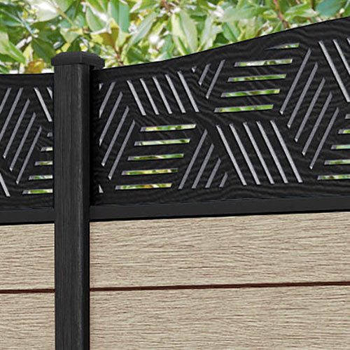 Fusion Cubed Curved Top Fence Panel - Light Oak - with our composite posts