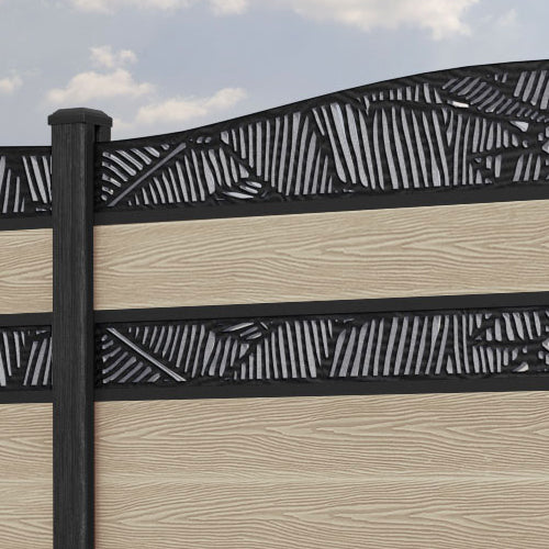 Classic Feather Curved Top Split Screen Fence Panel - Light Oak - with our composite posts
