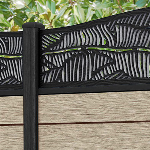 Fusion Feather Curved Top Fence Panel - Light Oak - with our composite posts