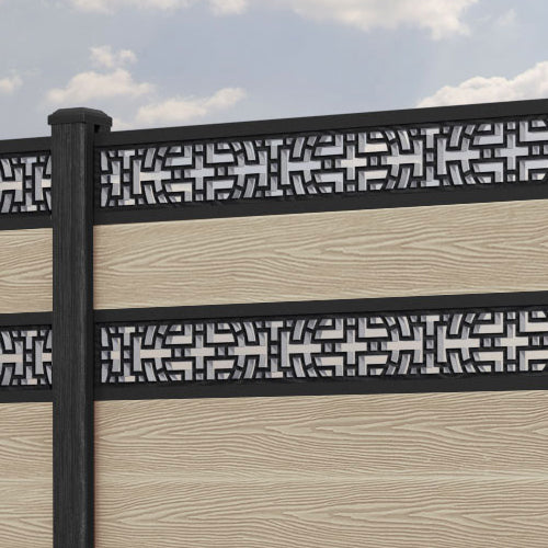 Classic Kumo Split Screen Fence Panel - Light Oak - with our composite posts