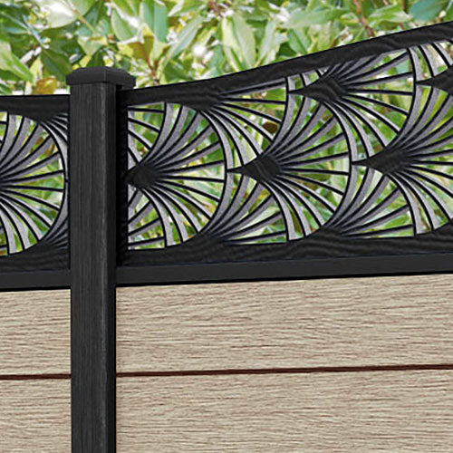 Fusion Laurel Curved Top Fence Panel - Light Oak - with our composite posts