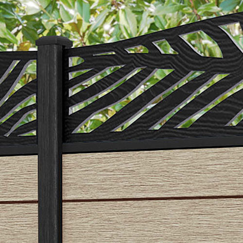 Fusion Palm Curved Top Fence Panel - Light Oak - with our composite posts